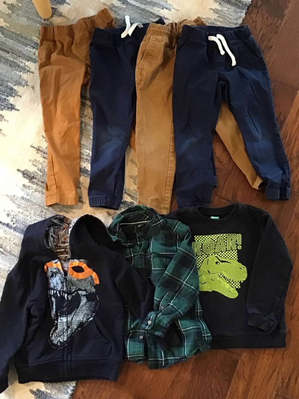 Cat & Jack Boys Navy Hoodie & Green Plaid Shirt Set with Brown and Navy Pants
